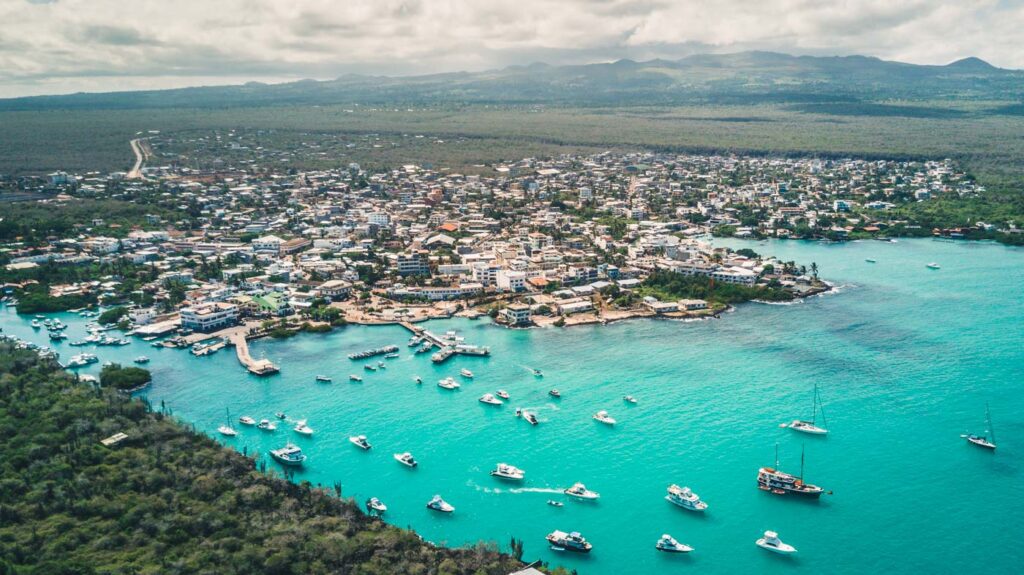 aerial view of Puerto Ayora, Santa Cruz, Galapagos