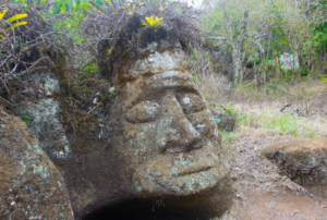 rock carving of a face in Floreana Galapagos