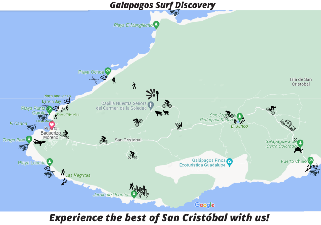 map showing San Cristobal Galapagos Ecuador surfing spots